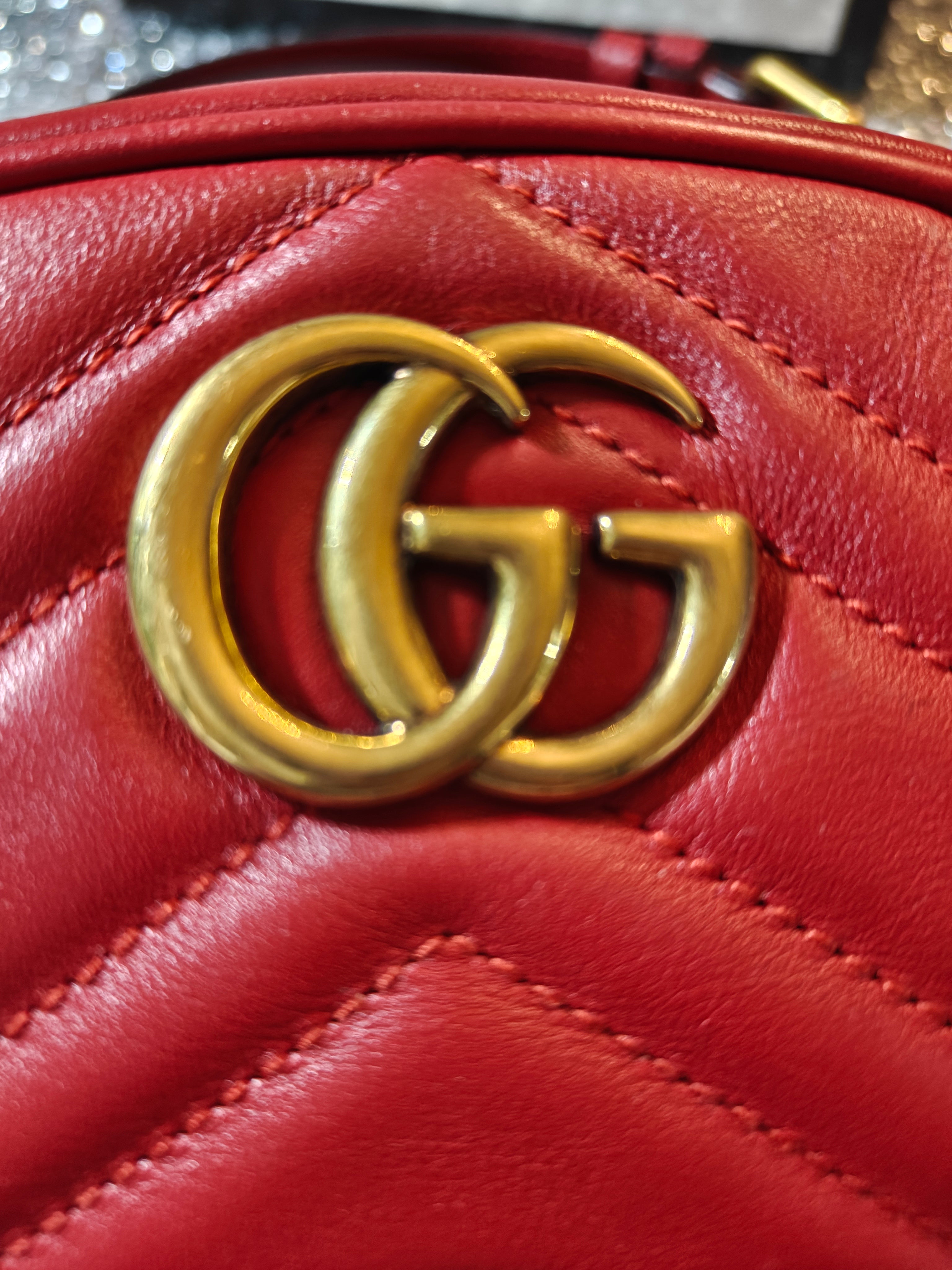 Gucci GG Marmont Oval Red leather Bag