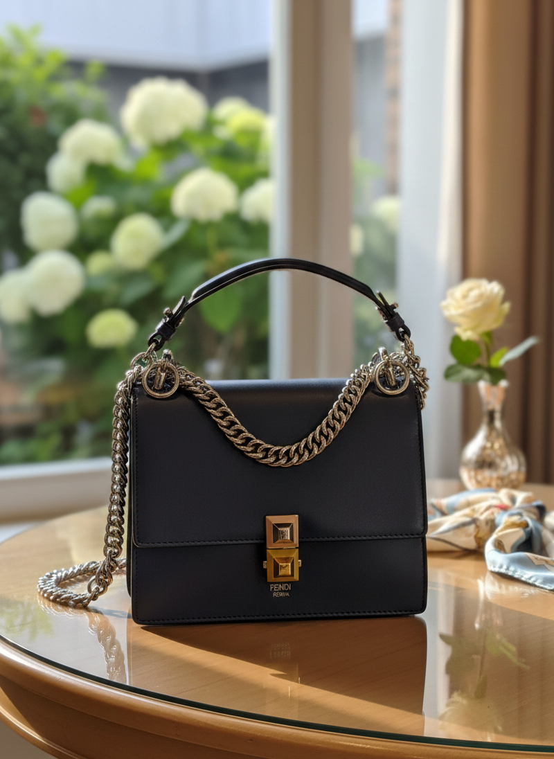 Fendi Kan I Blue Medium Leather Bag
