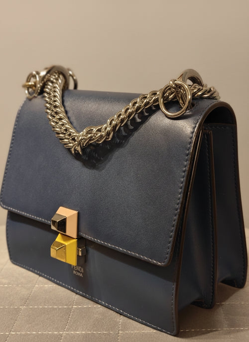 Fendi Kan I Blue Medium Leather Bag