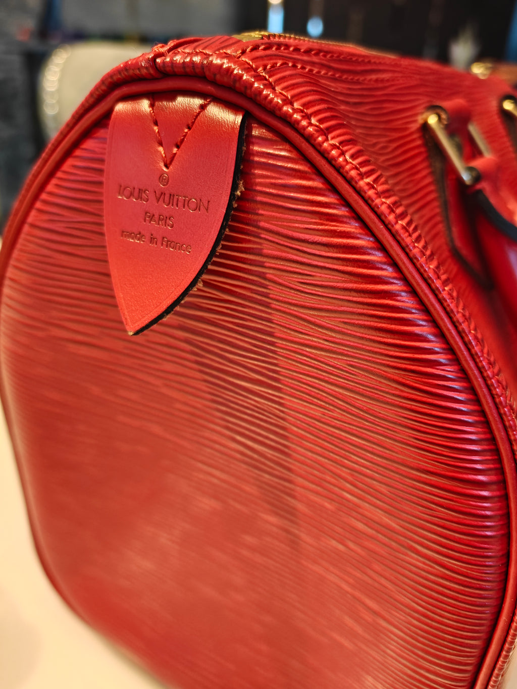 Louis Vuitton Speedy Leather Handbag Red