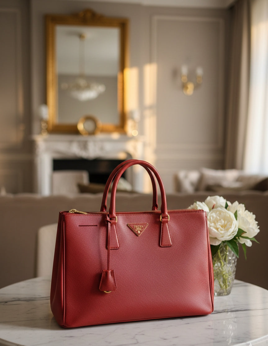 Prada Galleria Large Lux Saffiano Leather Bag Red