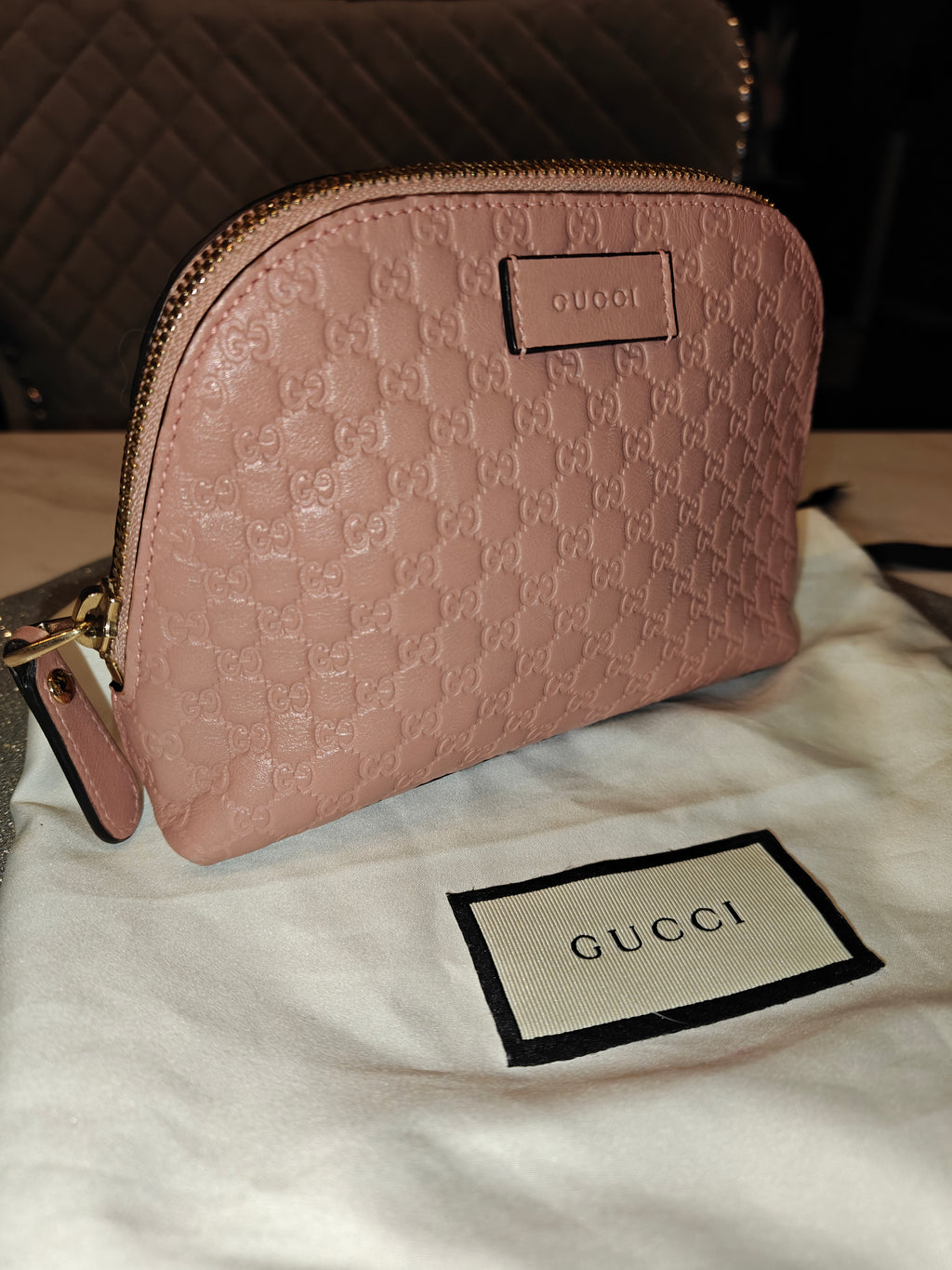 Gucci Leather GG zippered cosmetic Pouch