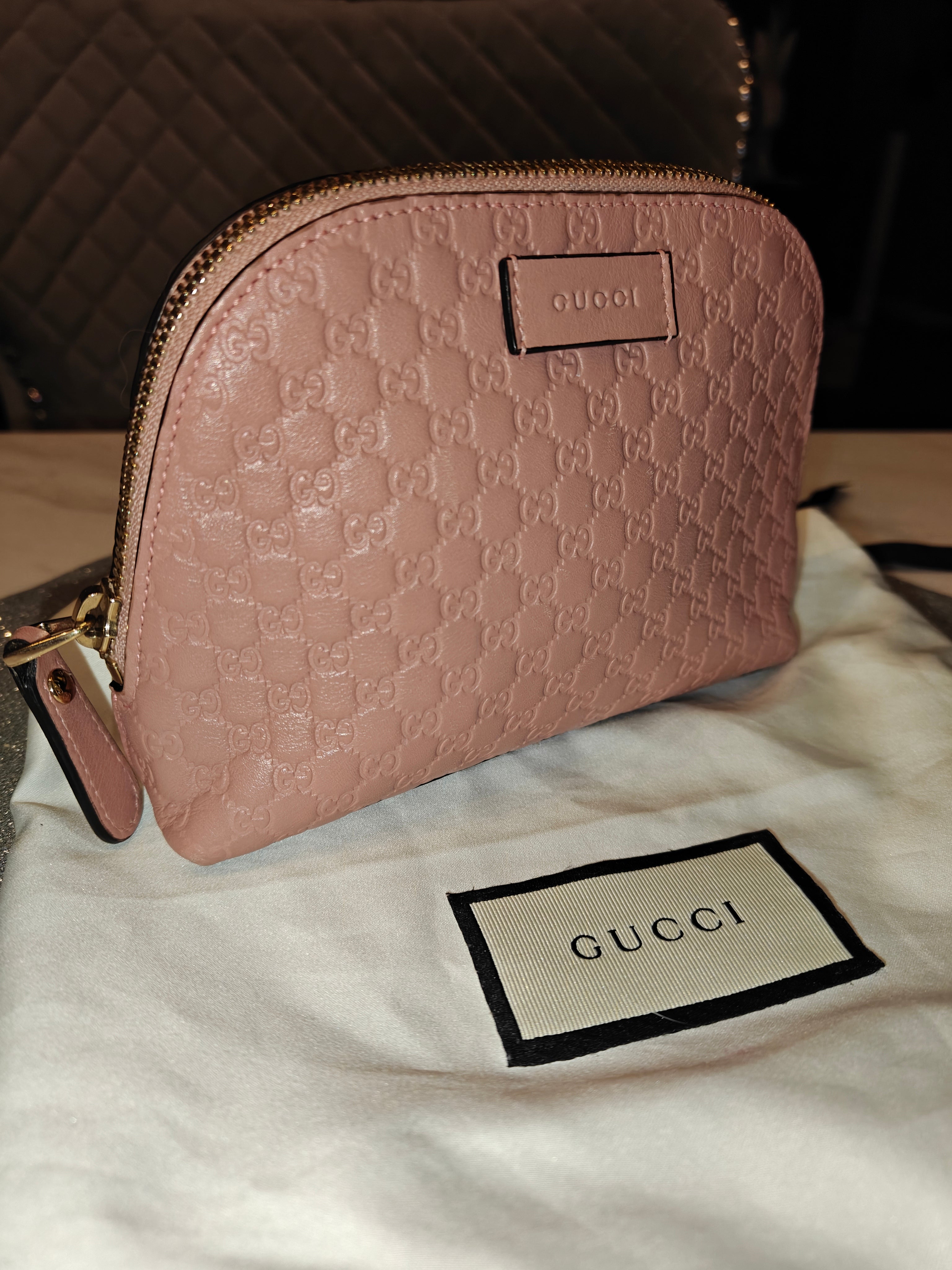 Gucci Leather GG zippered cosmetic Pouch